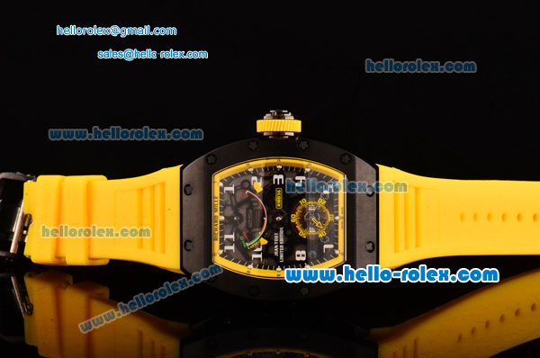 Richard Mille RM036 ST28-UP Automatic PVD Case with White Markers Yellow Rubber Strap and Skeleton Dial - 7750 Coating - Click Image to Close